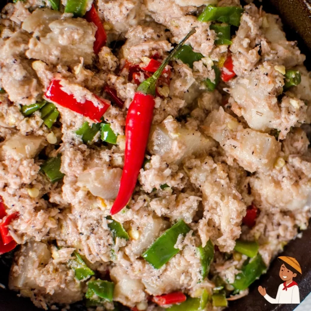 Spicy Filipino Bicol Express with pork, coconut, and chili peppers.