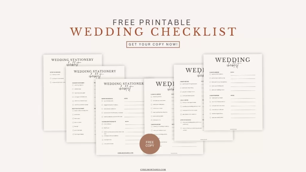 Preview of free printable wedding and stationery checklists with modern minimalist design