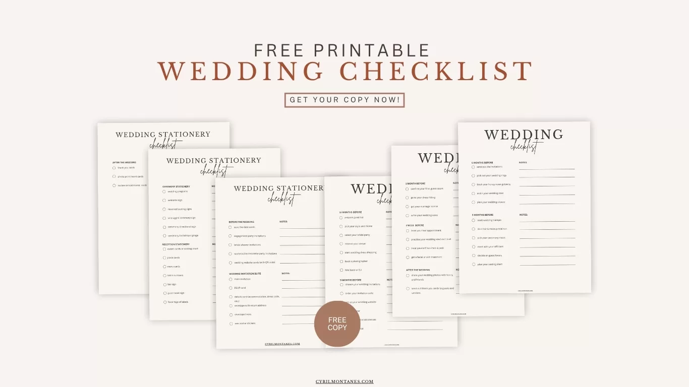 Preview of free printable wedding and stationery checklists with modern minimalist design