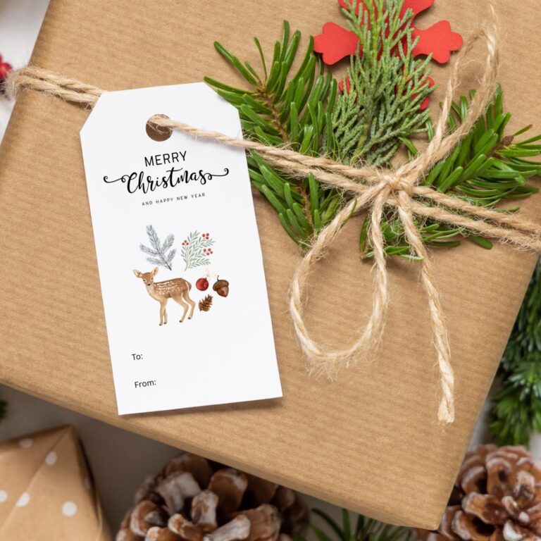 Zazzle Rustic Watercolor Deer and Botanicals Christmas Gift Tags by Montanes Art and Designs