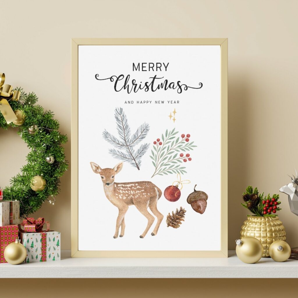 Zazzle Rustic Watercolor Deer and Botanicals Christmas Canvas Print by Montanes Art and Designs
