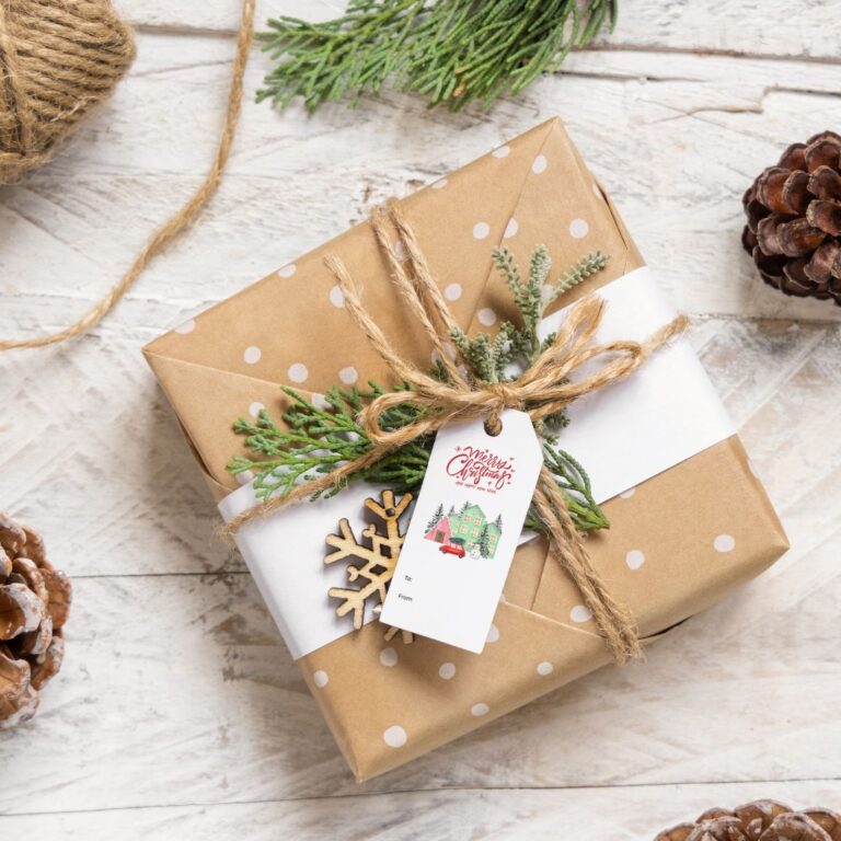 Zazzle Nordic Snowy House & Red Car Christmas Gift Tags by Montanes Art and Designs